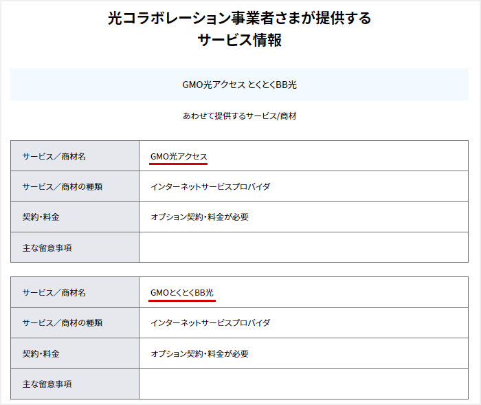 NTTにはGMO光アクセスととくとくBB光の2つの名称で登録されている