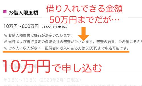 専業主婦がカードローンに審査に通りたければ商品概要に50万円まで借りられるとあっても10万円以下で申し込む